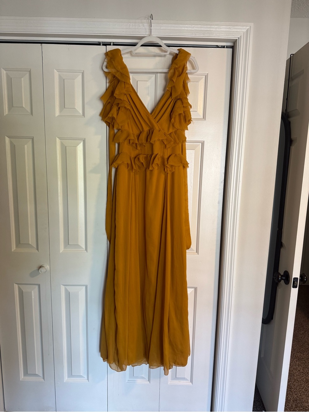 ASOS Mustard Ruffle V-Neck Maxi Dress